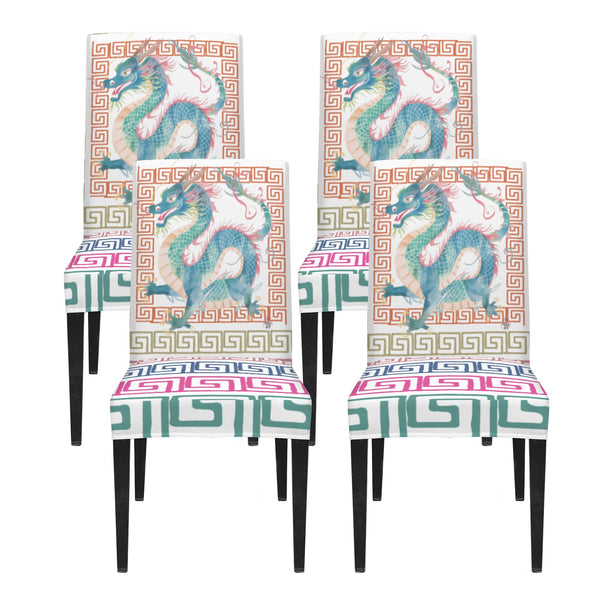 Mahjong Dragon Greek Key Designed Chair Covers Custom Chair Cover - Splash of Color Co.