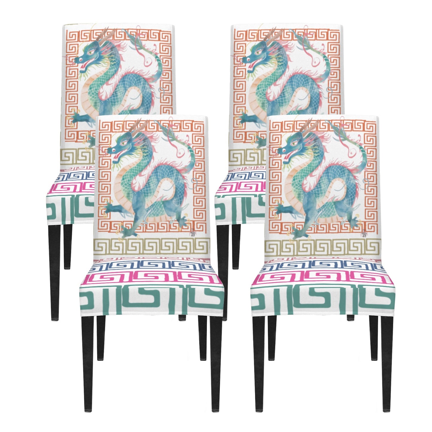 Mahjong Dragon Greek Key Designed Chair Covers Custom Chair Cover - Splash of Color Co.