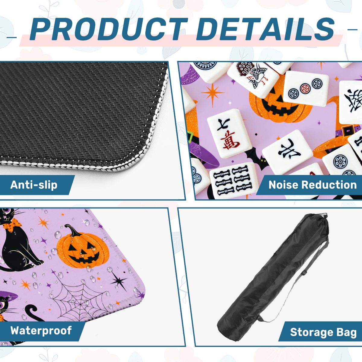 Witchey Poo Black Cat Purple Orange Black Mahjong Mat - Splash Of Mahj And Color Co.