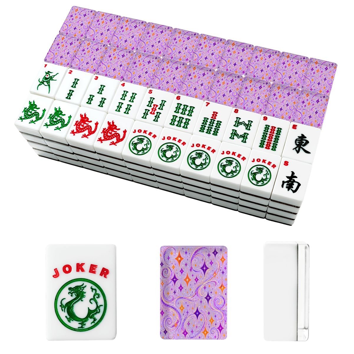 Starburst Whimsical Wizard, Purple, Orange American Mahjong Tiles And Carry Case - Splash Of Mahj And Color Co.