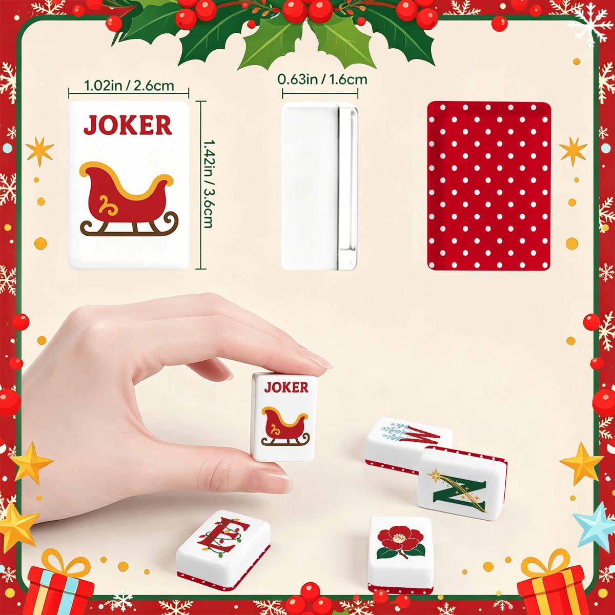 Red And White Polka Dot Christmas Classic Traditional Mahjong Tiles And Carry Case