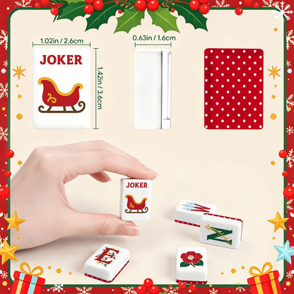 Red And White Polka Dot Christmas Classic Traditional Mahjong Tiles And Carry Case