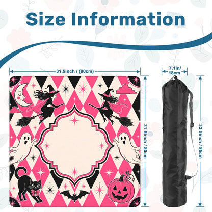 Harlequin Halloween Pink Witches, Ghosts Seasonal Custom Mahjong Mat - Splash Of Mahj And Color Co.