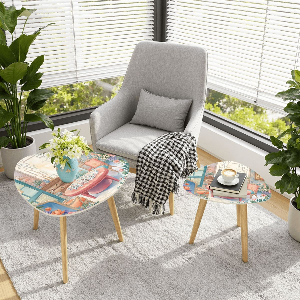 Mahjong Garden Tea Room Modern Nesting Tables - Splash of Color Co.