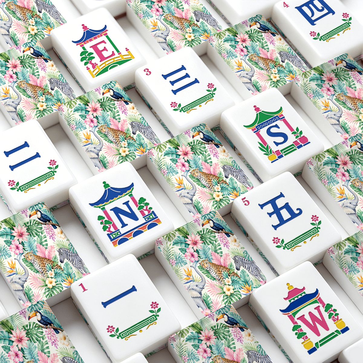 Jungle Love Chinoiserie Pastel Mahjong Tiles