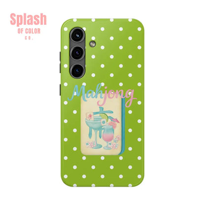 Charming Mahjong Phone Case Zesty Lime Green Polka Dot Unique Gift for Gamers - Samsung Galaxy S24 - Phone Case