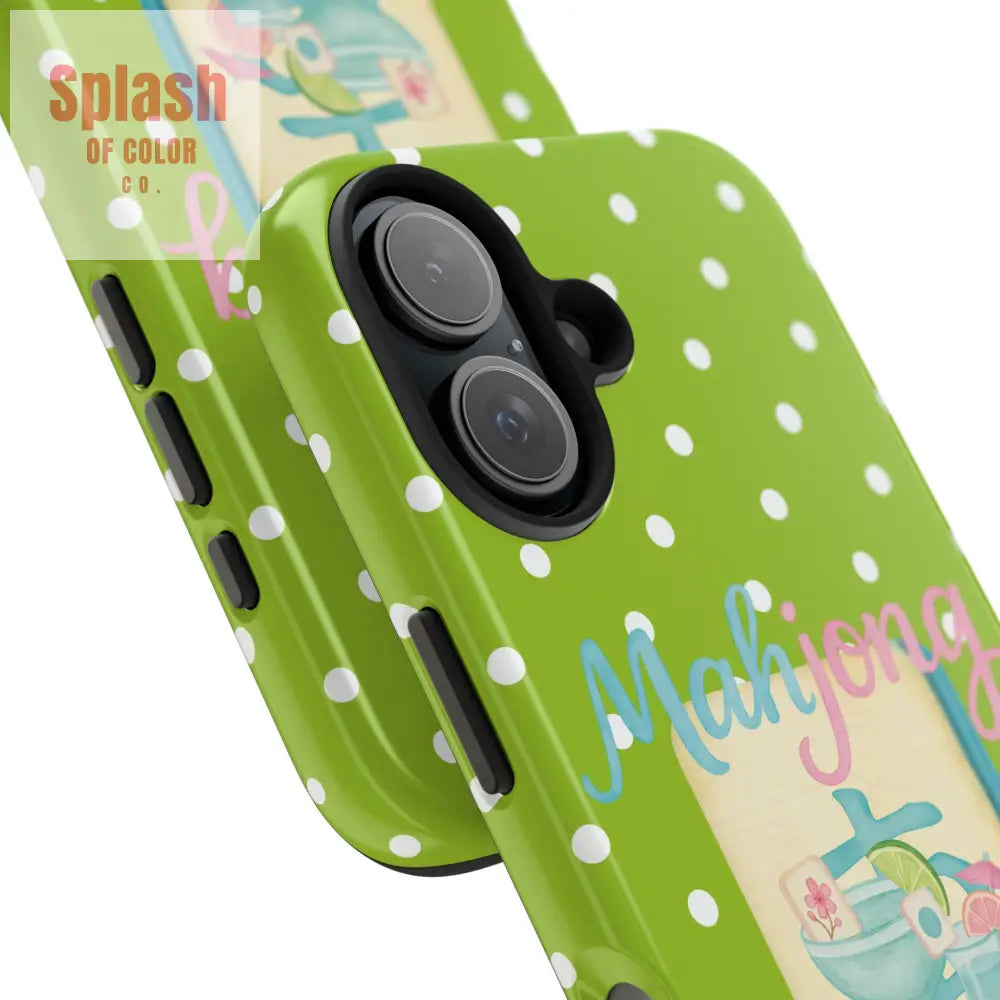 Charming Mahjong Phone Case Zesty Lime Green Polka Dot Unique Gift for Gamers - Phone Case