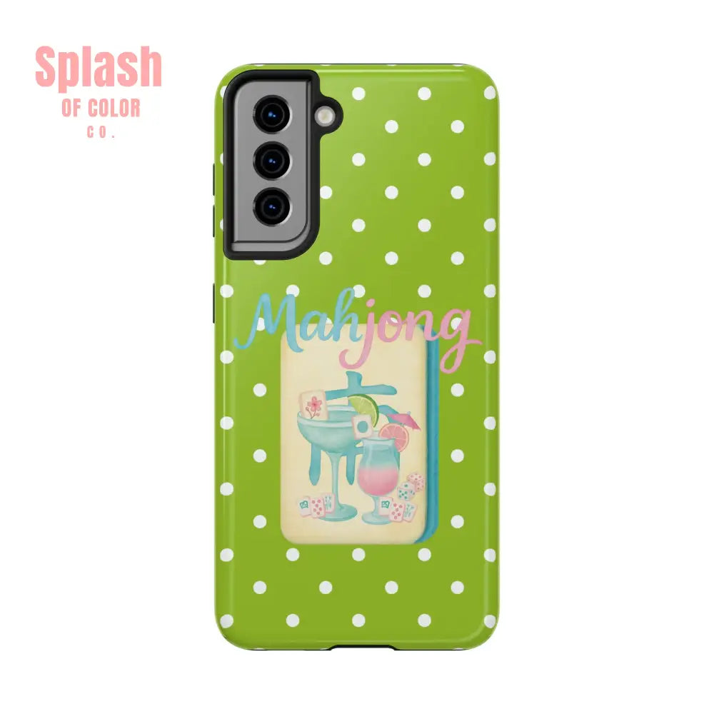 Charming Mahjong Phone Case Zesty Lime Green Polka Dot Unique Gift for Gamers - Samsung Galaxy S21 - Phone Case