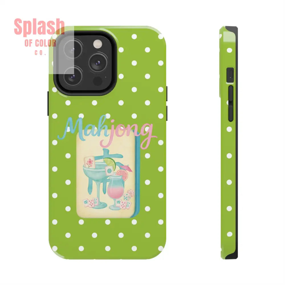 Charming Mahjong Phone Case Zesty Lime Green Polka Dot Unique Gift for Gamers - iPhone 14 Pro Max - Phone Case