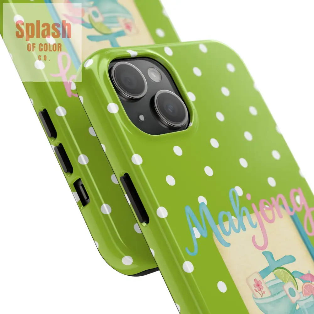 Charming Mahjong Phone Case Zesty Lime Green Polka Dot Unique Gift for Gamers - Phone Case