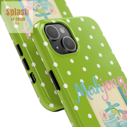 Charming Mahjong Phone Case Zesty Lime Green Polka Dot Unique Gift for Gamers - Phone Case