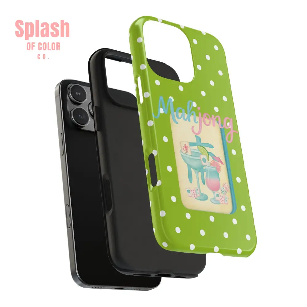 Charming Mahjong Phone Case Zesty Lime Green Polka Dot Unique Gift for Gamers - Phone Case