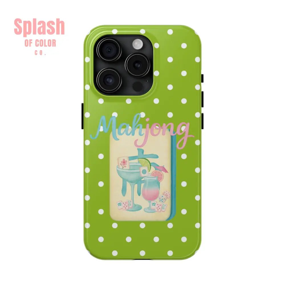 Charming Mahjong Phone Case, Zesty Lime Green Polka Dot Unique Gift for Gamers - Splash of Color co.