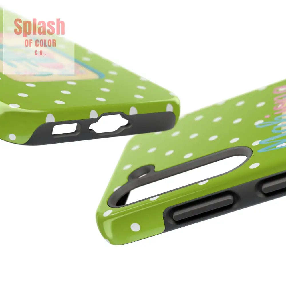 Charming Mahjong Phone Case Zesty Lime Green Polka Dot Unique Gift for Gamers - Phone Case