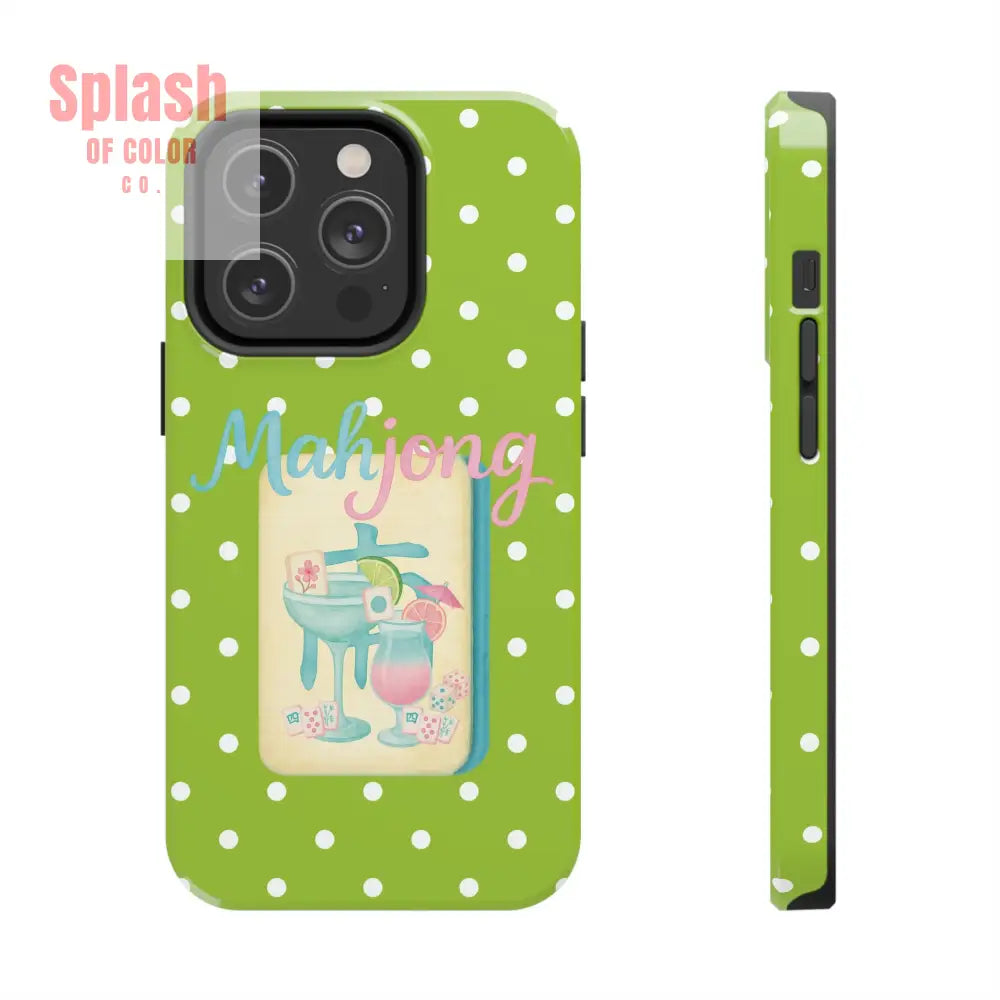 Charming Mahjong Phone Case Zesty Lime Green Polka Dot Unique Gift for Gamers - iPhone 14 Pro - Phone Case