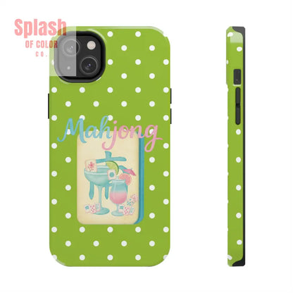 Charming Mahjong Phone Case Zesty Lime Green Polka Dot Unique Gift for Gamers - iPhone 14 Plus - Phone Case