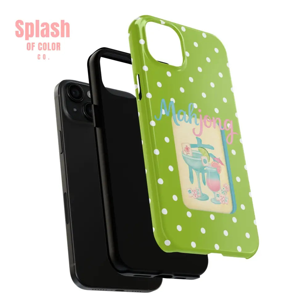 Charming Mahjong Phone Case Zesty Lime Green Polka Dot Unique Gift for Gamers - Phone Case