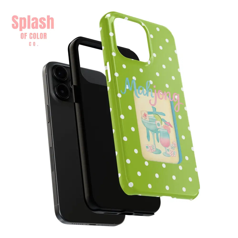 Charming Mahjong Phone Case Zesty Lime Green Polka Dot Unique Gift for Gamers - Phone Case