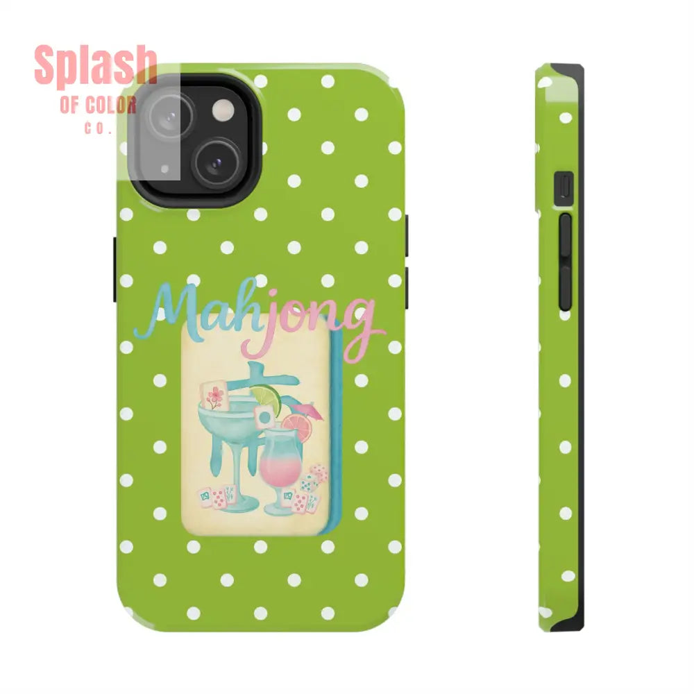 Charming Mahjong Phone Case Zesty Lime Green Polka Dot Unique Gift for Gamers - iPhone 14 - Phone Case