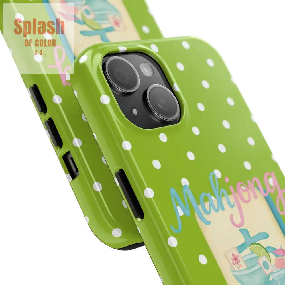 Charming Mahjong Phone Case Zesty Lime Green Polka Dot Unique Gift for Gamers - Phone Case