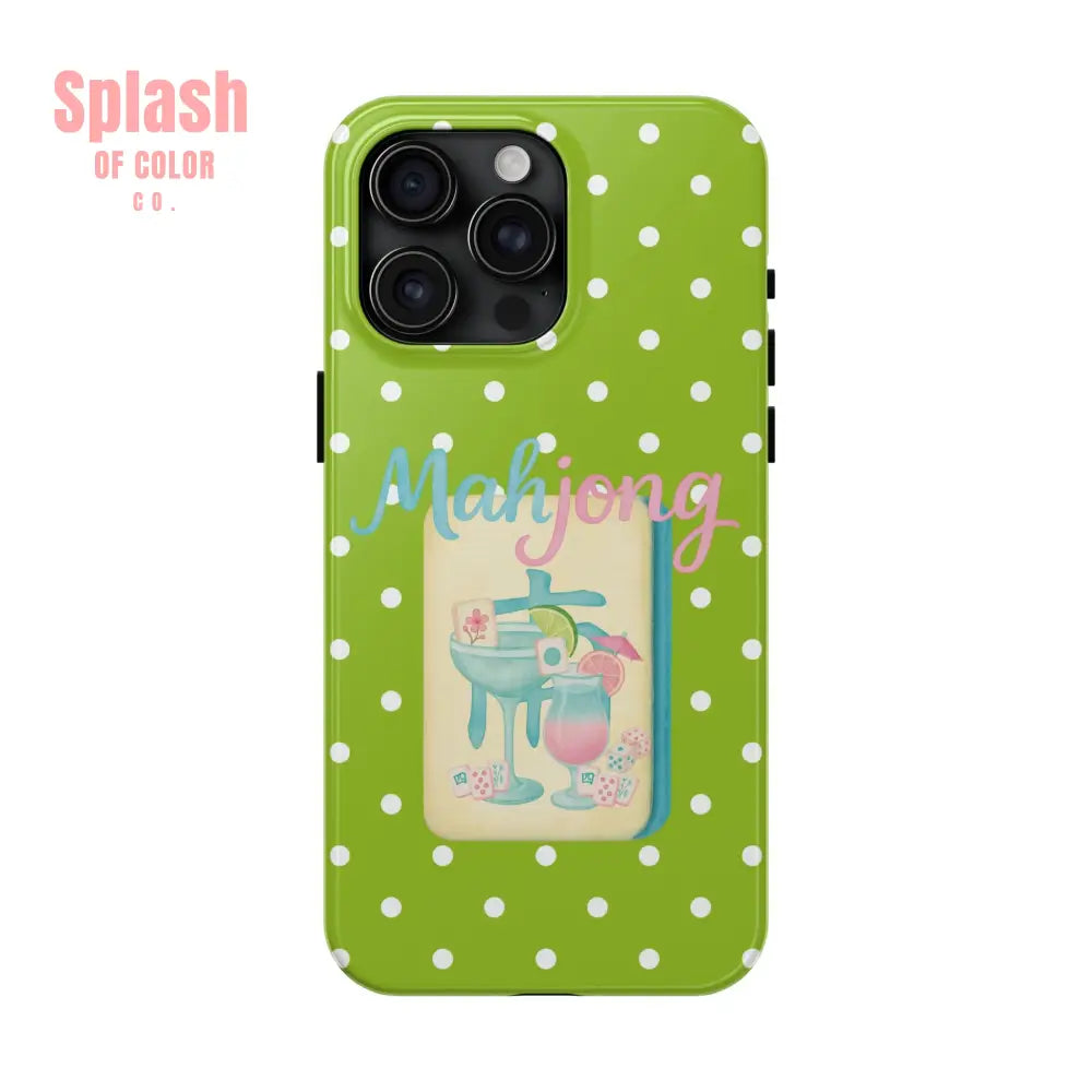 Charming Mahjong Phone Case Zesty Lime Green Polka Dot Unique Gift for Gamers - iPhone 15 Pro Max - Phone Case