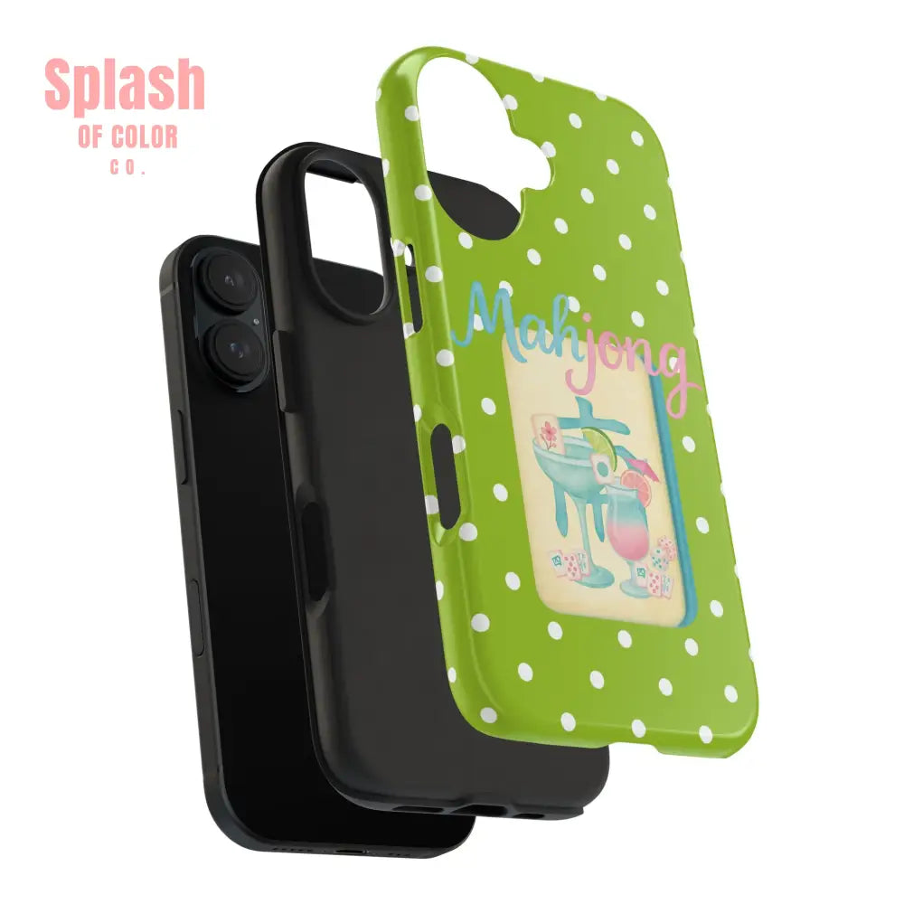 Charming Mahjong Phone Case Zesty Lime Green Polka Dot Unique Gift for Gamers - Phone Case