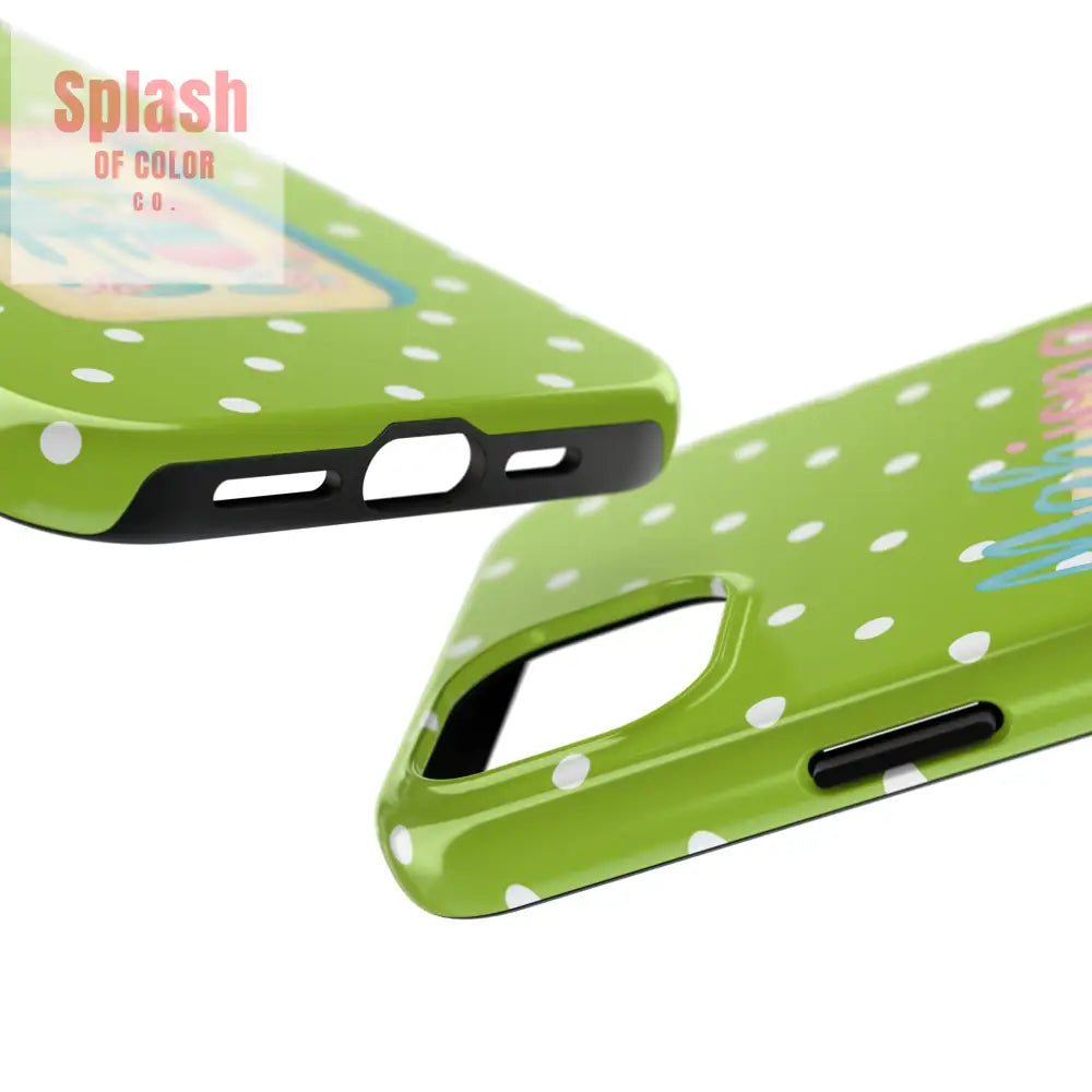 Charming Mahjong Phone Case Zesty Lime Green Polka Dot Unique Gift for Gamers - Phone Case