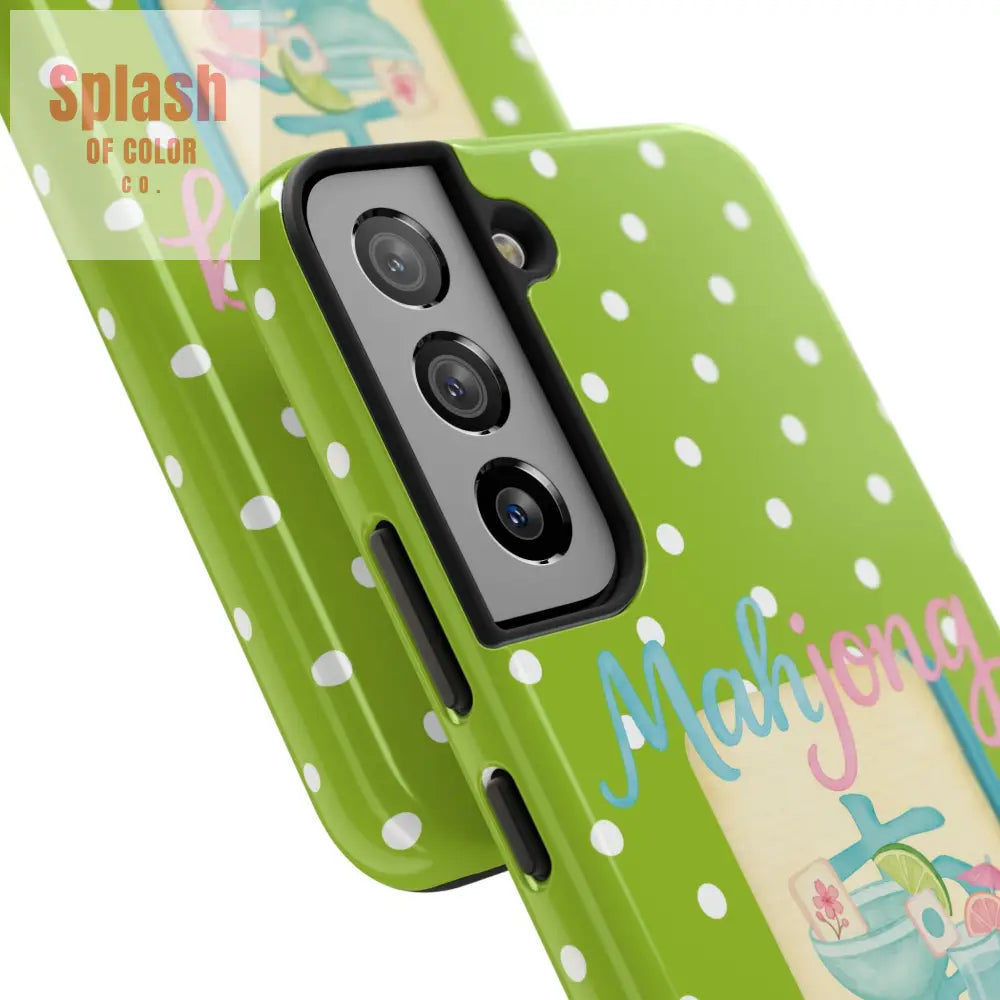 Charming Mahjong Phone Case Zesty Lime Green Polka Dot Unique Gift for Gamers - Phone Case
