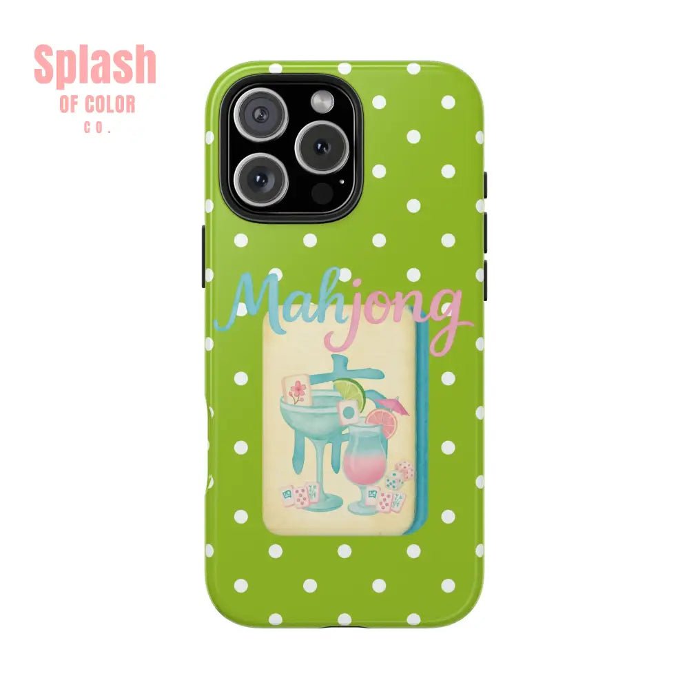 Charming Mahjong Phone Case, Zesty Lime Green Polka Dot Unique Gift for Gamers - Splash of Color co.