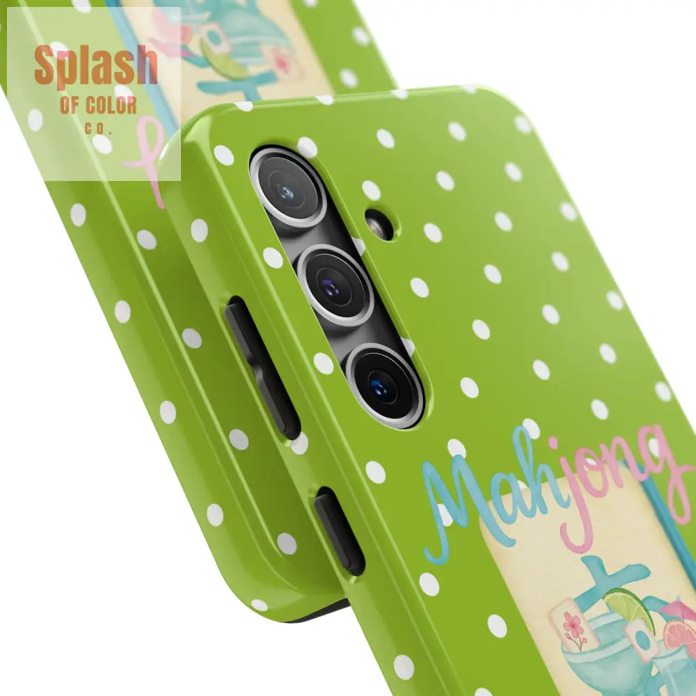 Charming Mahjong Phone Case Zesty Lime Green Polka Dot Unique Gift for Gamers - Phone Case