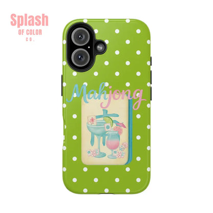 Charming Mahjong Phone Case Zesty Lime Green Polka Dot Unique Gift for Gamers - iPhone 16 - Phone Case