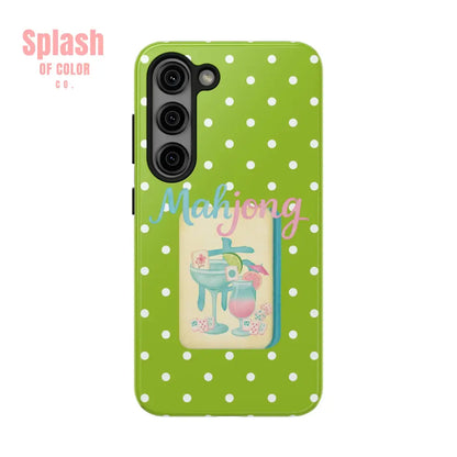 Charming Mahjong Phone Case Zesty Lime Green Polka Dot Unique Gift for Gamers - Samsung Galaxy S23 - Phone Case