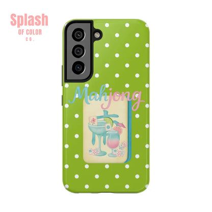 Charming Mahjong Phone Case Zesty Lime Green Polka Dot Unique Gift for Gamers - Samsung Galaxy S22 - Phone Case