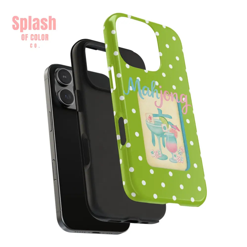 Charming Mahjong Phone Case Zesty Lime Green Polka Dot Unique Gift for Gamers - Phone Case