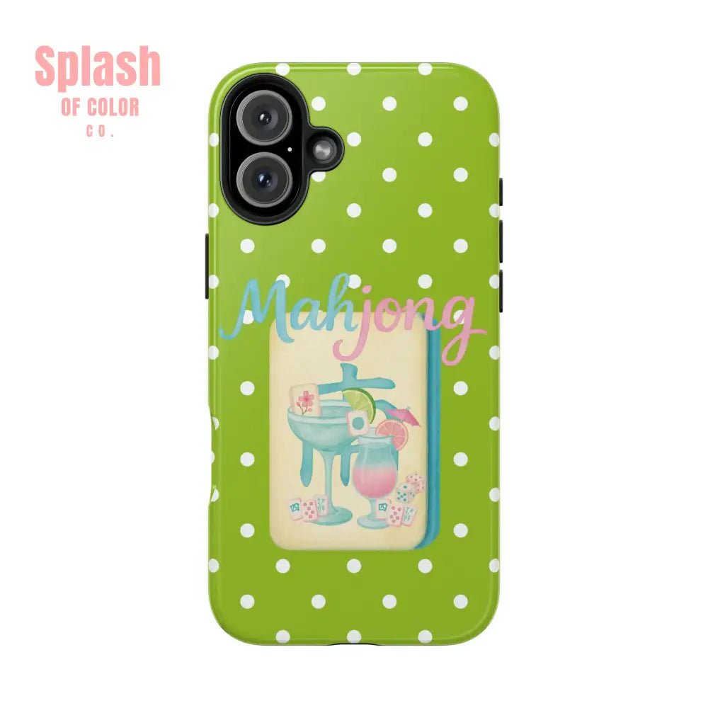 Charming Mahjong Phone Case, Zesty Lime Green Polka Dot Unique Gift for Gamers - Splash of Color co.
