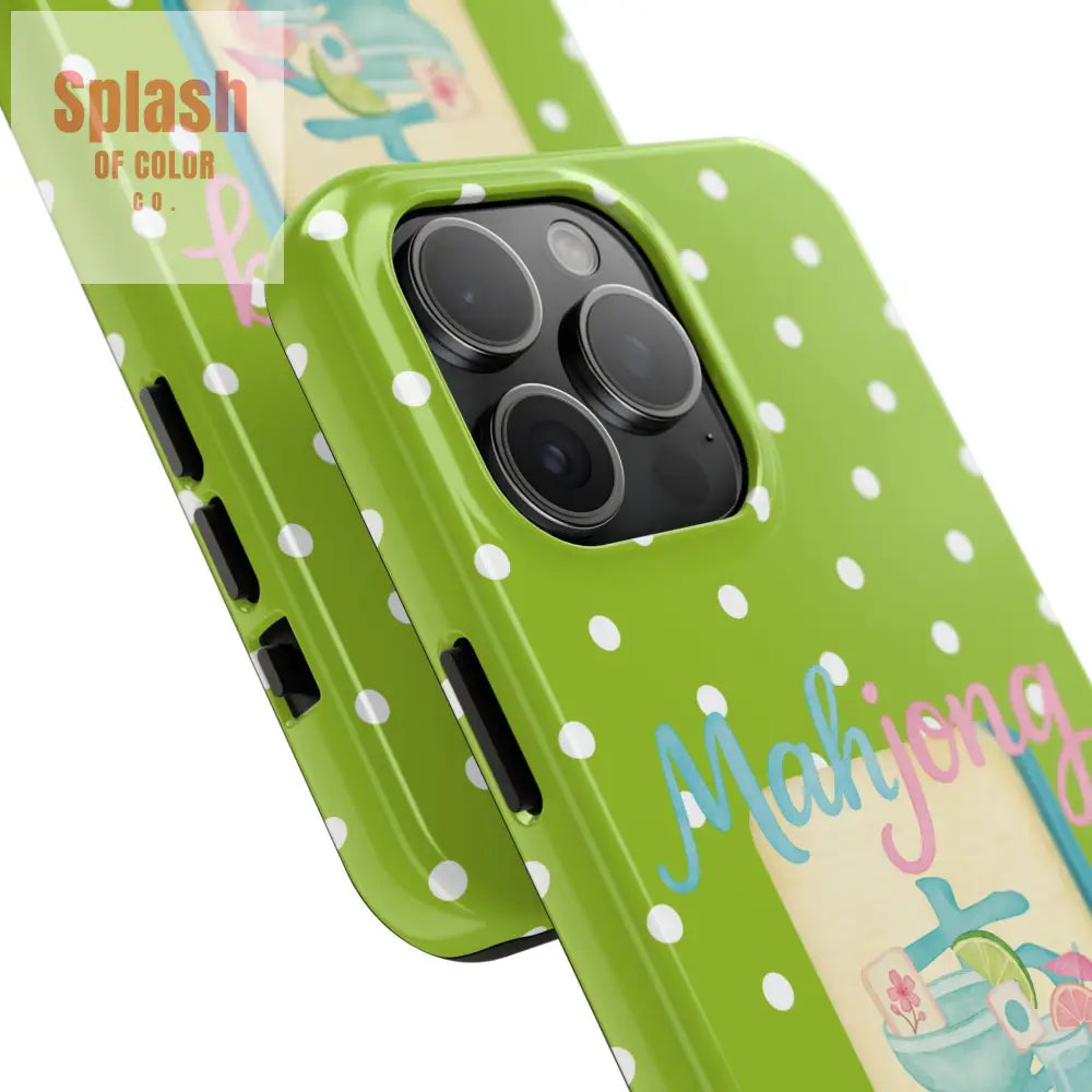 Charming Mahjong Phone Case Zesty Lime Green Polka Dot Unique Gift for Gamers - Phone Case