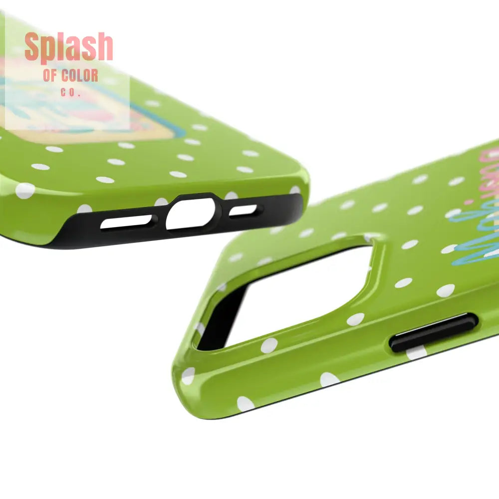 Charming Mahjong Phone Case Zesty Lime Green Polka Dot Unique Gift for Gamers - Phone Case