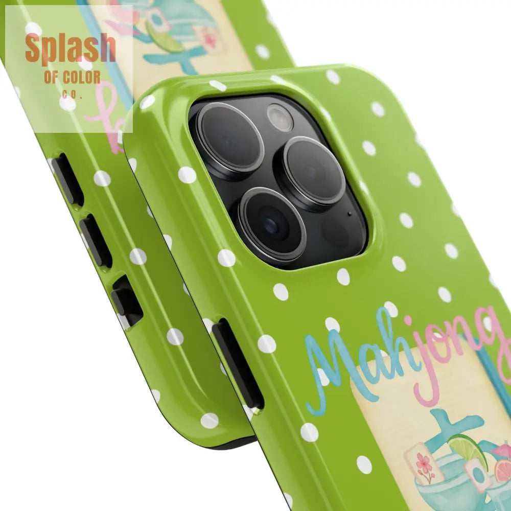 Charming Mahjong Phone Case Zesty Lime Green Polka Dot Unique Gift for Gamers - Phone Case