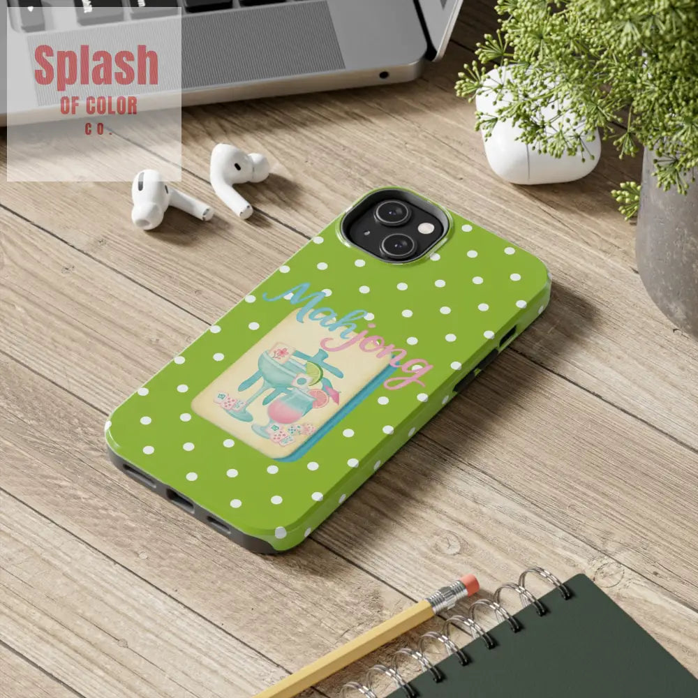 Charming Mahjong Phone Case Zesty Lime Green Polka Dot Unique Gift for Gamers - Phone Case