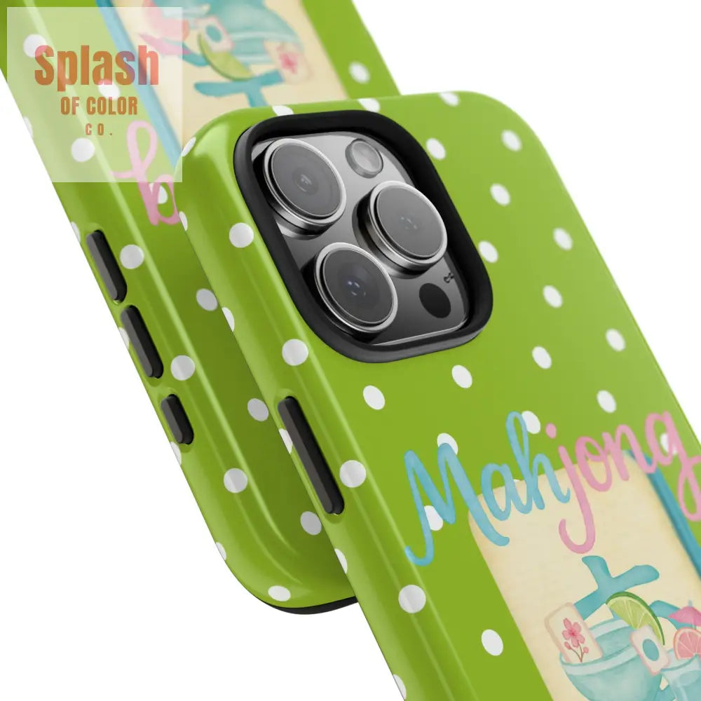 Charming Mahjong Phone Case Zesty Lime Green Polka Dot Unique Gift for Gamers - Phone Case