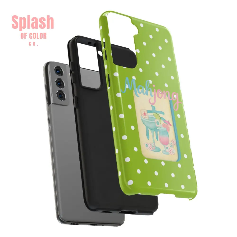 Charming Mahjong Phone Case Zesty Lime Green Polka Dot Unique Gift for Gamers - Phone Case