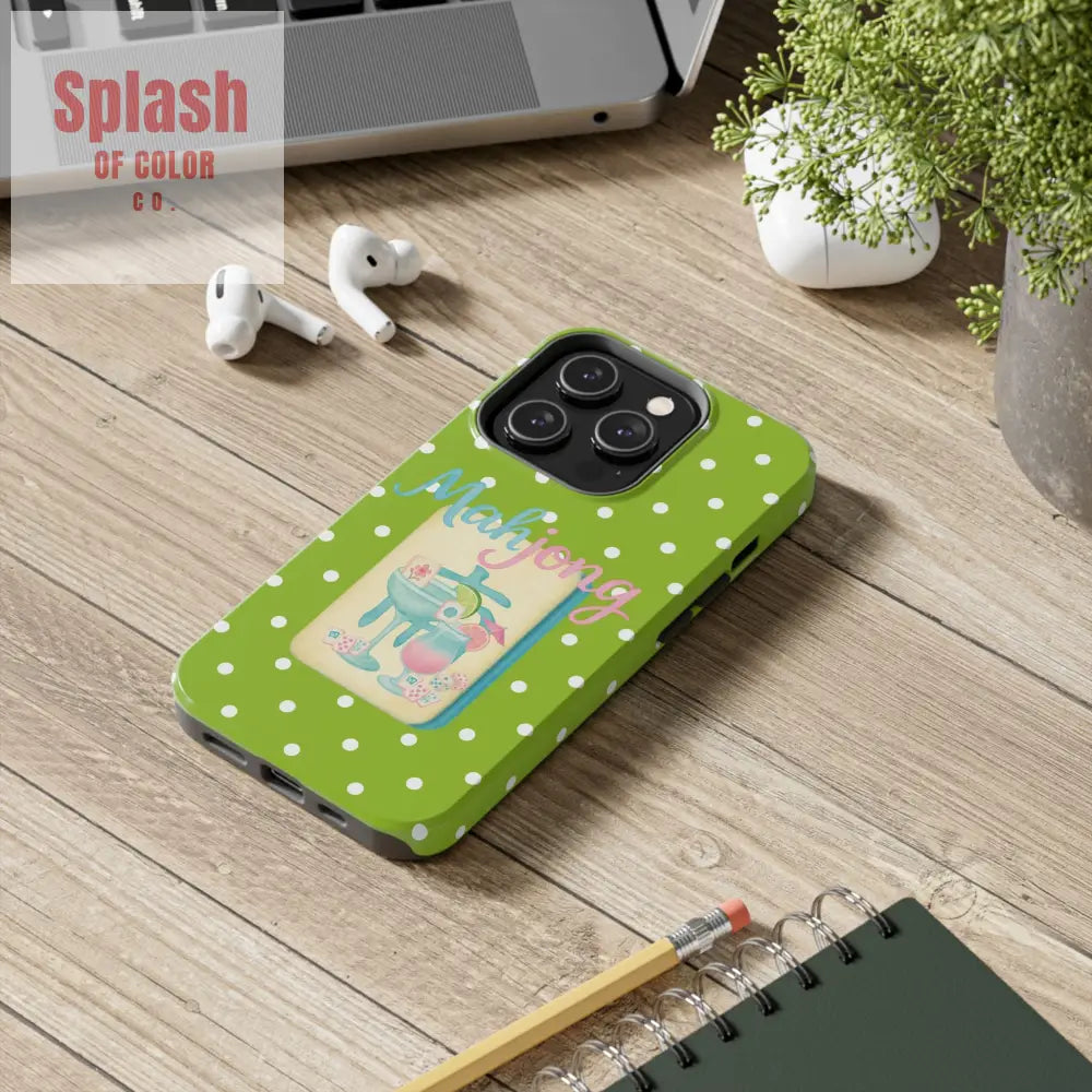 Charming Mahjong Phone Case Zesty Lime Green Polka Dot Unique Gift for Gamers - Phone Case
