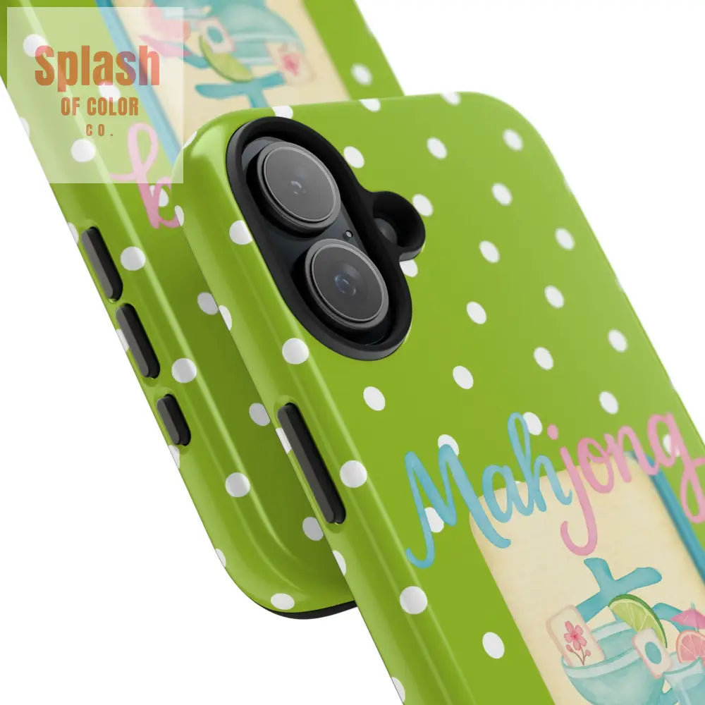 Charming Mahjong Phone Case Zesty Lime Green Polka Dot Unique Gift for Gamers - Phone Case