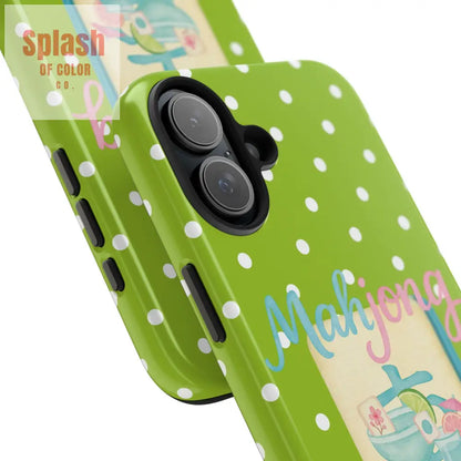 Charming Mahjong Phone Case Zesty Lime Green Polka Dot Unique Gift for Gamers - Phone Case