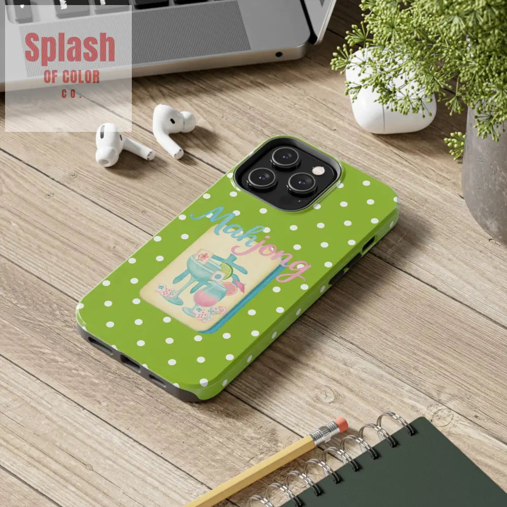 Charming Mahjong Phone Case Zesty Lime Green Polka Dot Unique Gift for Gamers - Phone Case