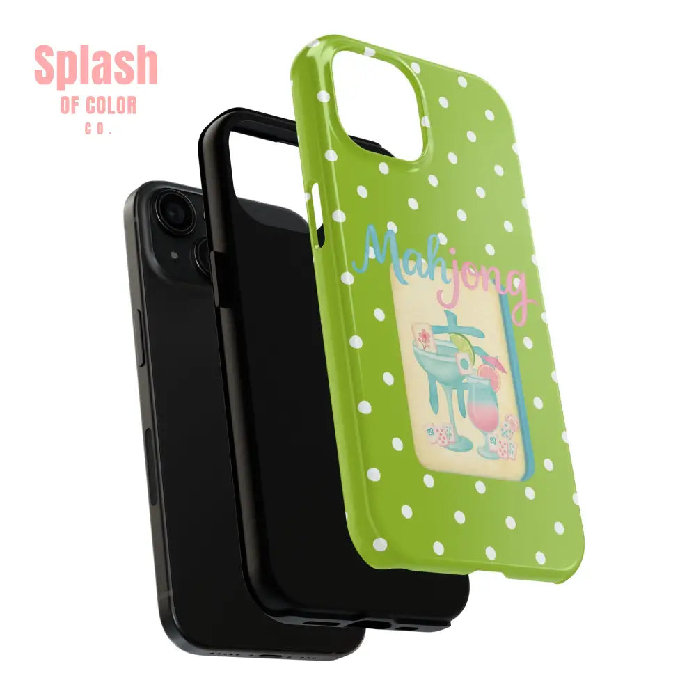 Charming Mahjong Phone Case Zesty Lime Green Polka Dot Unique Gift for Gamers - Phone Case