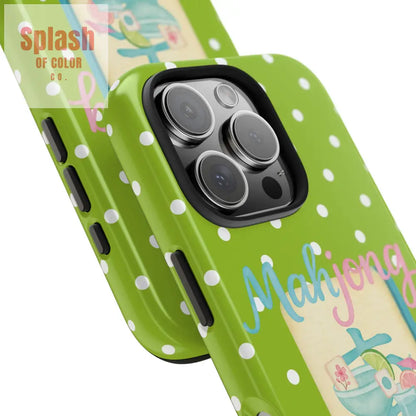 Charming Mahjong Phone Case Zesty Lime Green Polka Dot Unique Gift for Gamers - Phone Case
