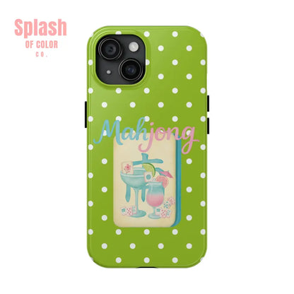 Charming Mahjong Phone Case Zesty Lime Green Polka Dot Unique Gift for Gamers - iPhone 15 - Phone Case