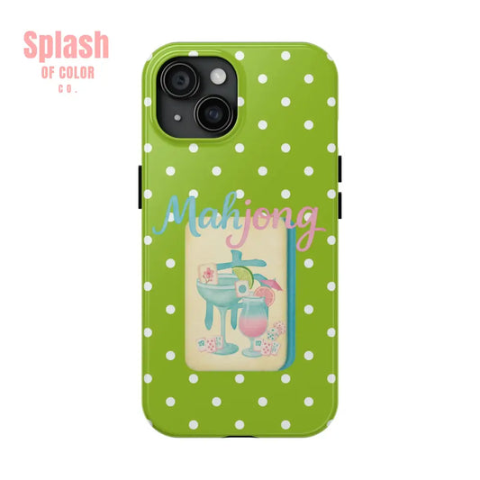 Charming Mahjong Phone Case Zesty Lime Green Polka Dot Unique Gift for Gamers - iPhone 15 - Phone Case