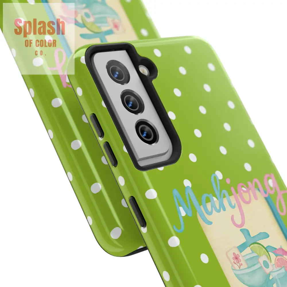 Charming Mahjong Phone Case Zesty Lime Green Polka Dot Unique Gift for Gamers - Phone Case